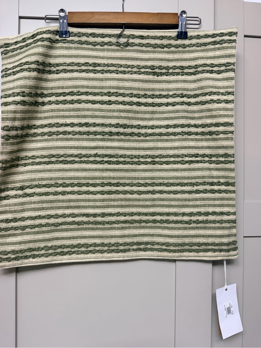 West Elm Green and Cream Striped Woven Accent Pillow Cover